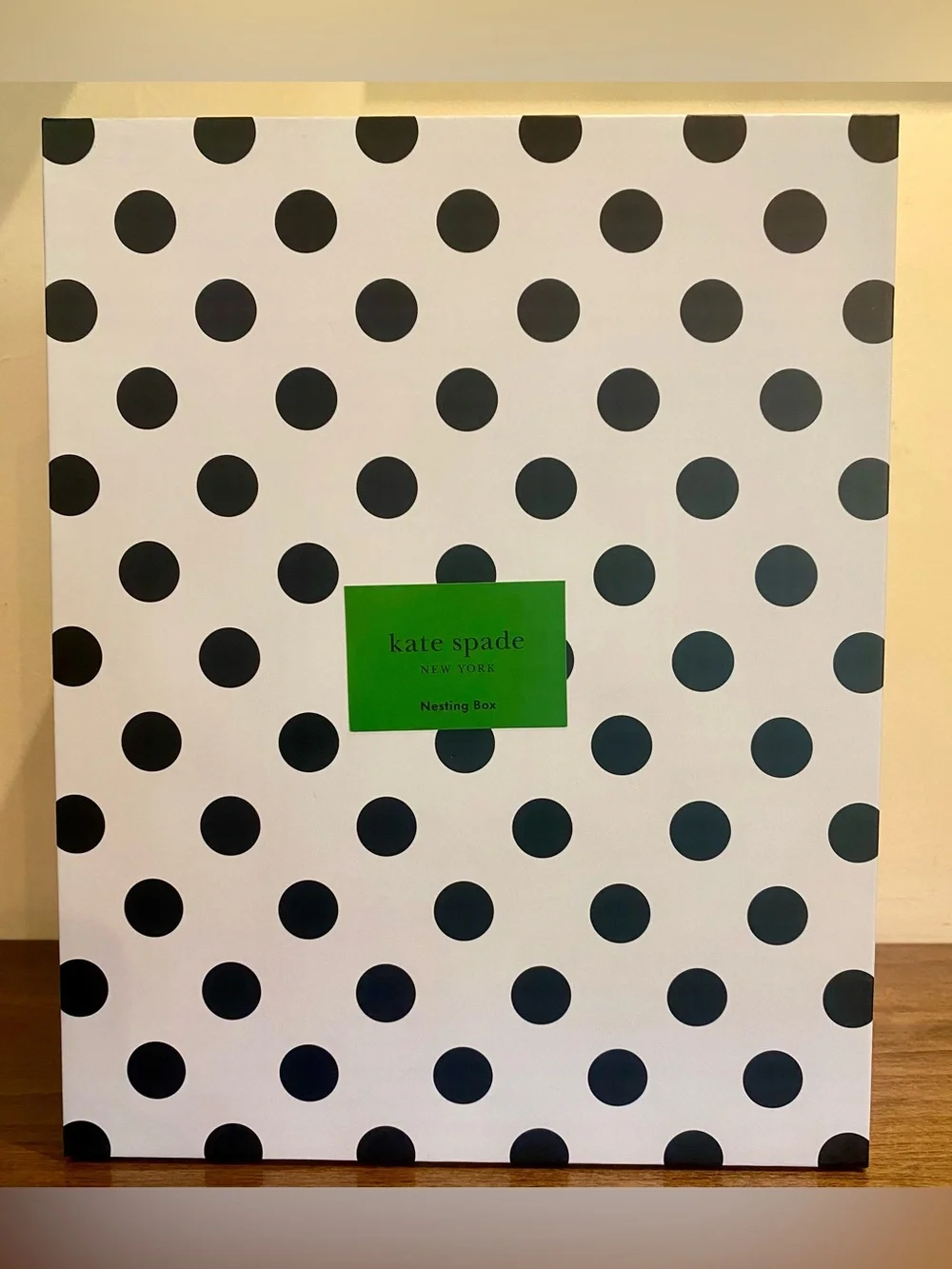 Kate Spade Black & White Polka Dot Nesting Storage Box, Gold Trim, Floral Inside